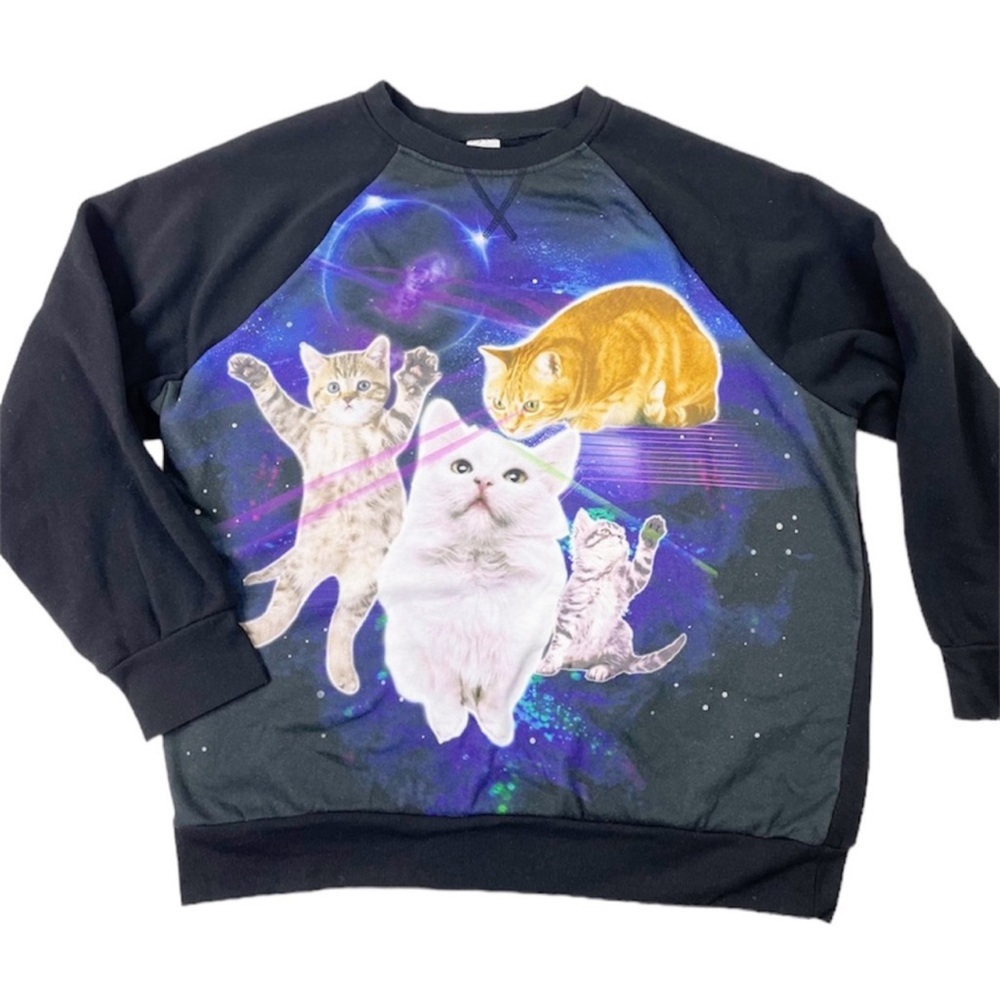 Cats in Space Black Pullover Sweatshirt